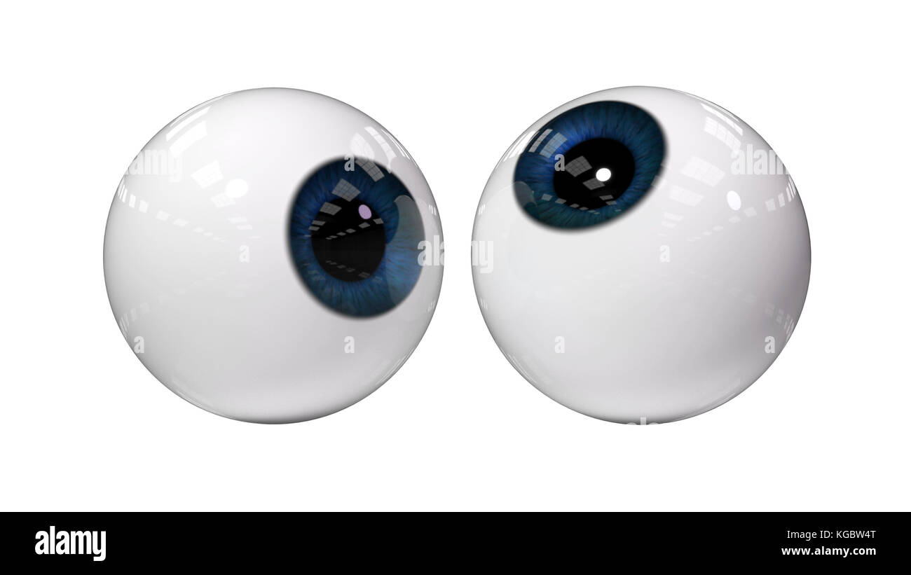 Due occhi umani con iris blu, isolato su sfondo bianco (3d'illustrazione) Foto Stock