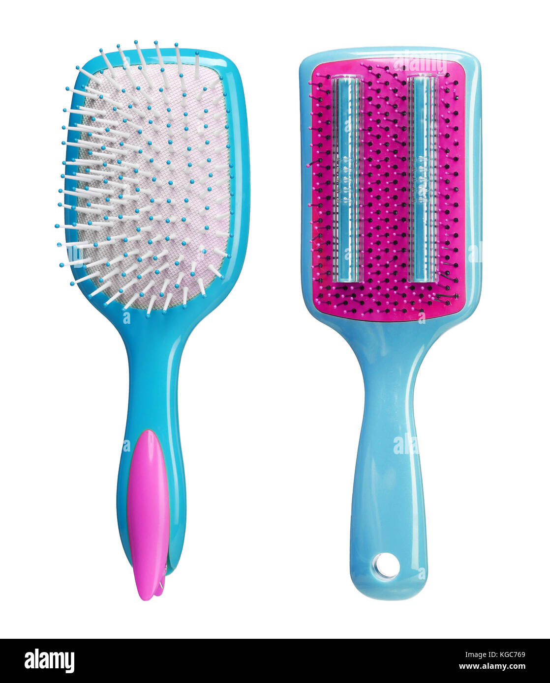 Set di spazzole per capelli blu isolato su sfondo bianco. close up. dei prodotti ad alta risoluzione Foto Stock