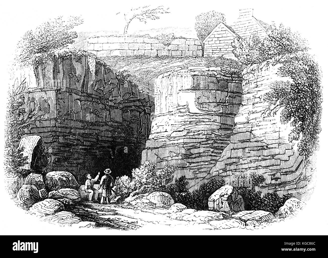 Il Vallo di Adriano, costruito nel II secolo in esecuzione sopra le cave di pietra arenaria a Denton Dean nei pressi di Newcastle-upon-Tyne. Questa sezione è noto come la parete del severo. L'imperatore Settimio Severo era in Gran Bretagna da 208 fino alla sua morte, a York, nel febbraio 211. Foto Stock
