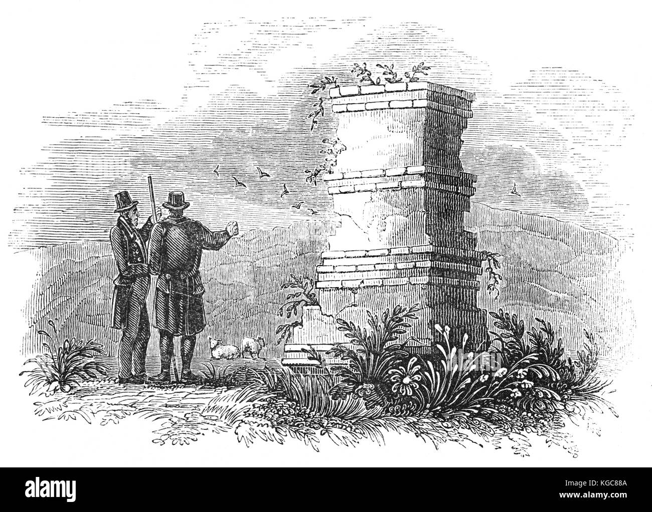 Un residuo del muro romano nella città di Verulamium che Watling Street passando attraverso. Ora chiamato St Albans, Hertfordshire, Inghilterra. Foto Stock