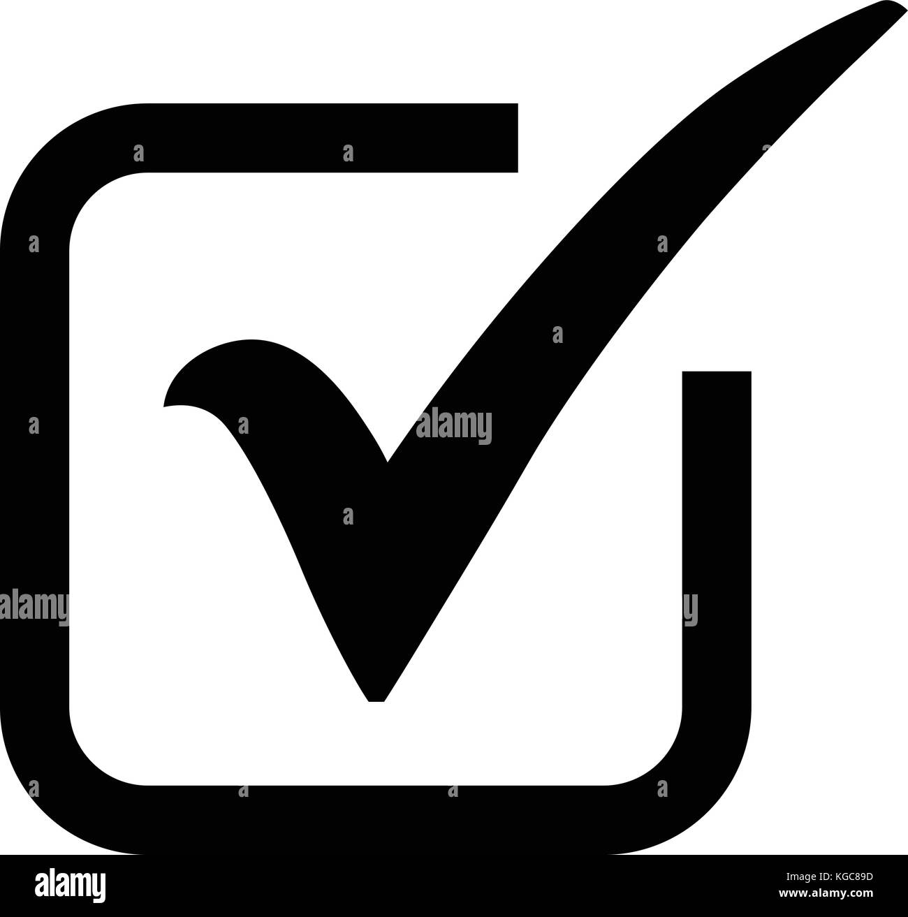 Nero icona con il segno di spunta in una casella il simbolo di spunta in colore nero, illustrazione vettoriale. Illustrazione Vettoriale