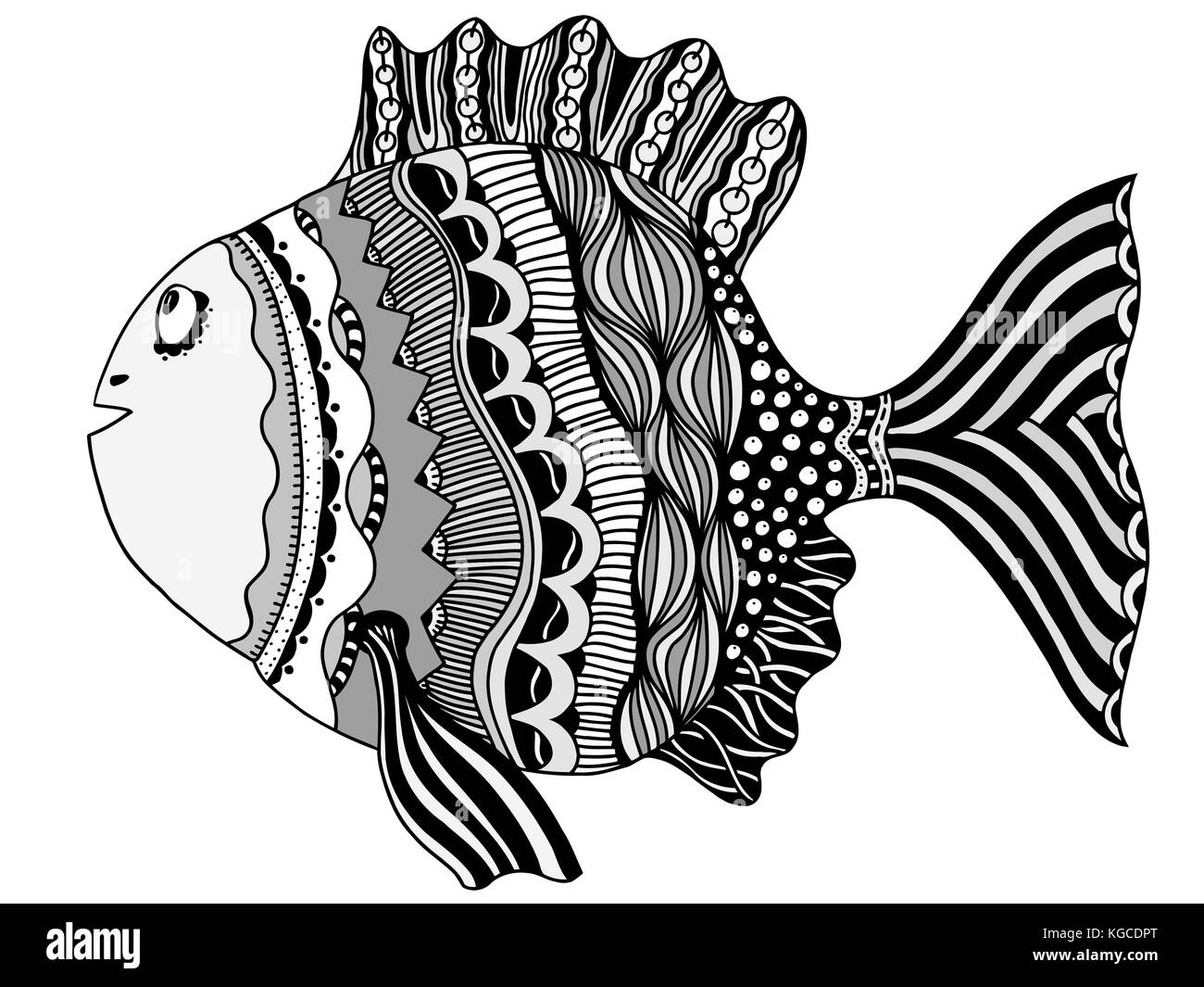 Disegnata a mano i pesci, vettore doodle illustrazione. Motivo di SEA LIFE Illustrazione Vettoriale