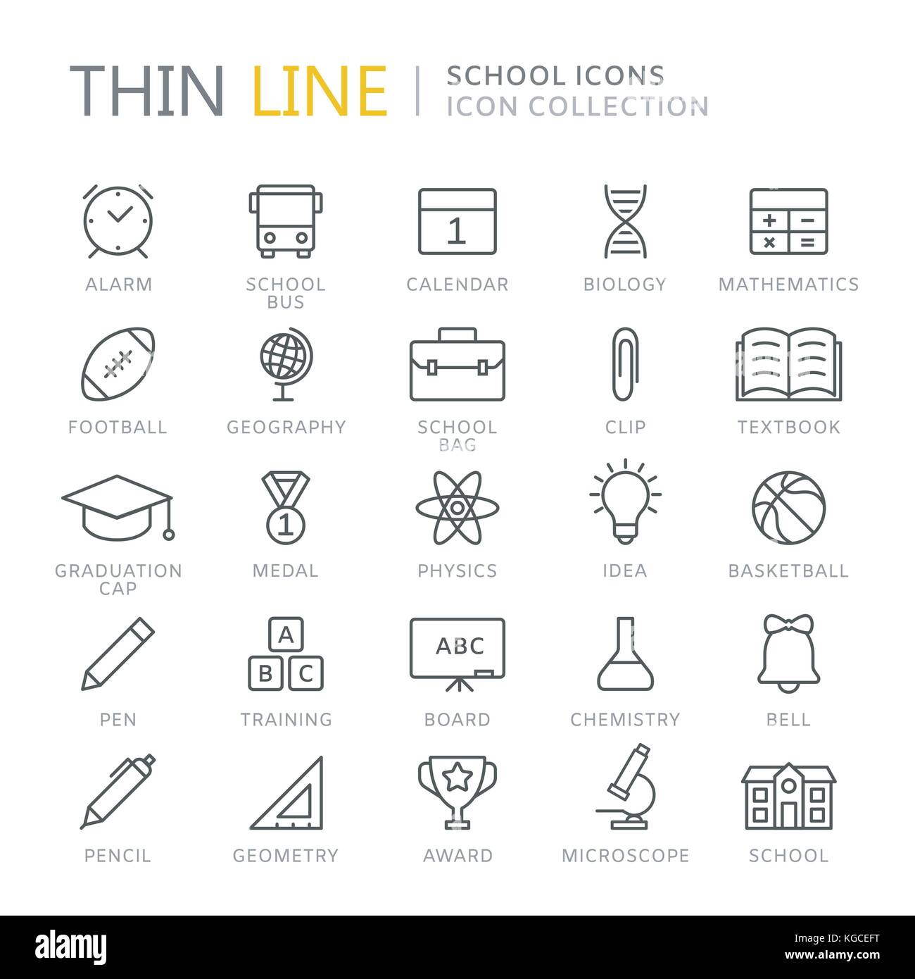 Raccolta di scuola linea sottile icone eps vettoriali10 Illustrazione Vettoriale