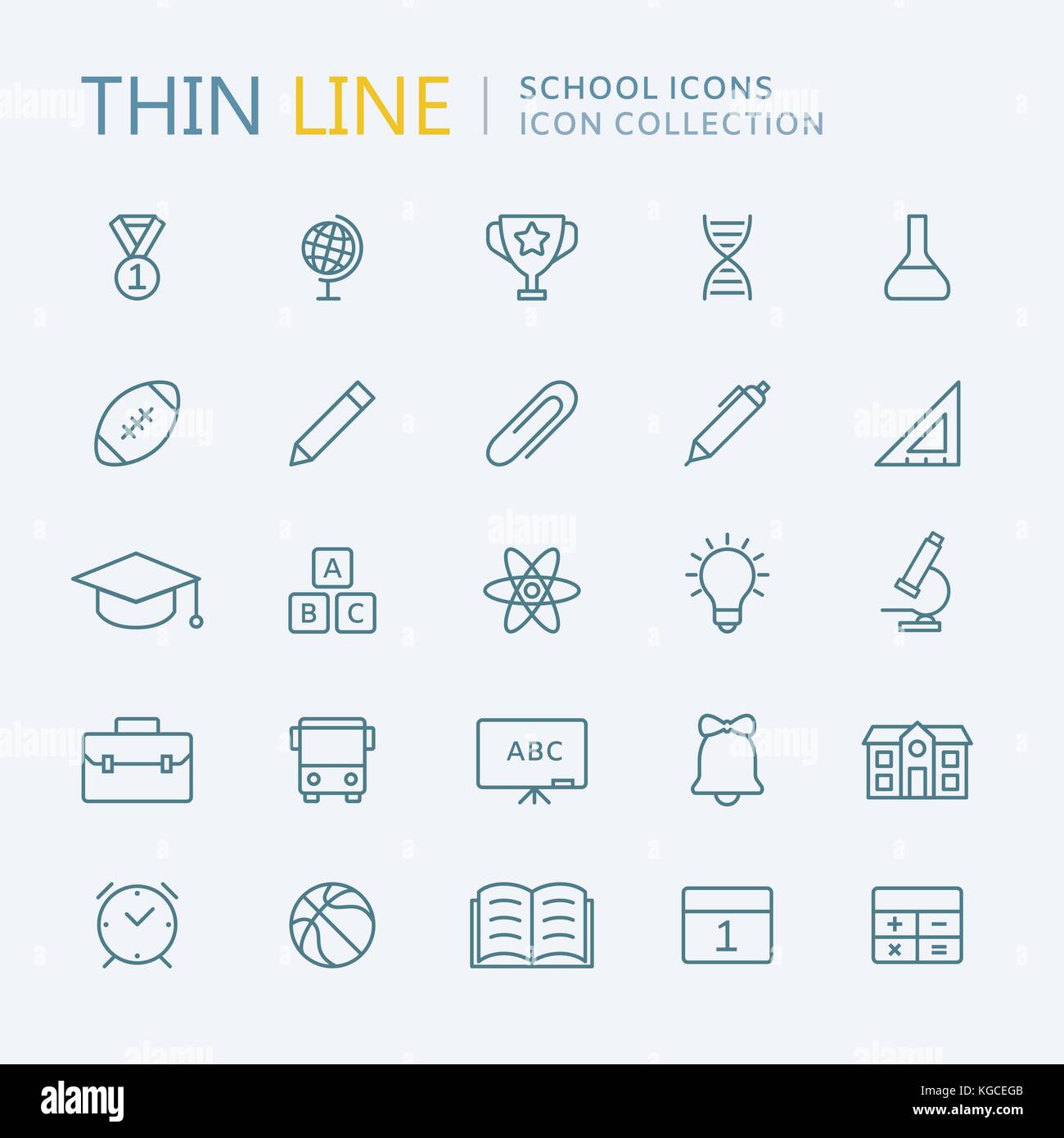 Raccolta di scuola linea sottile icone eps vettoriali10 Illustrazione Vettoriale