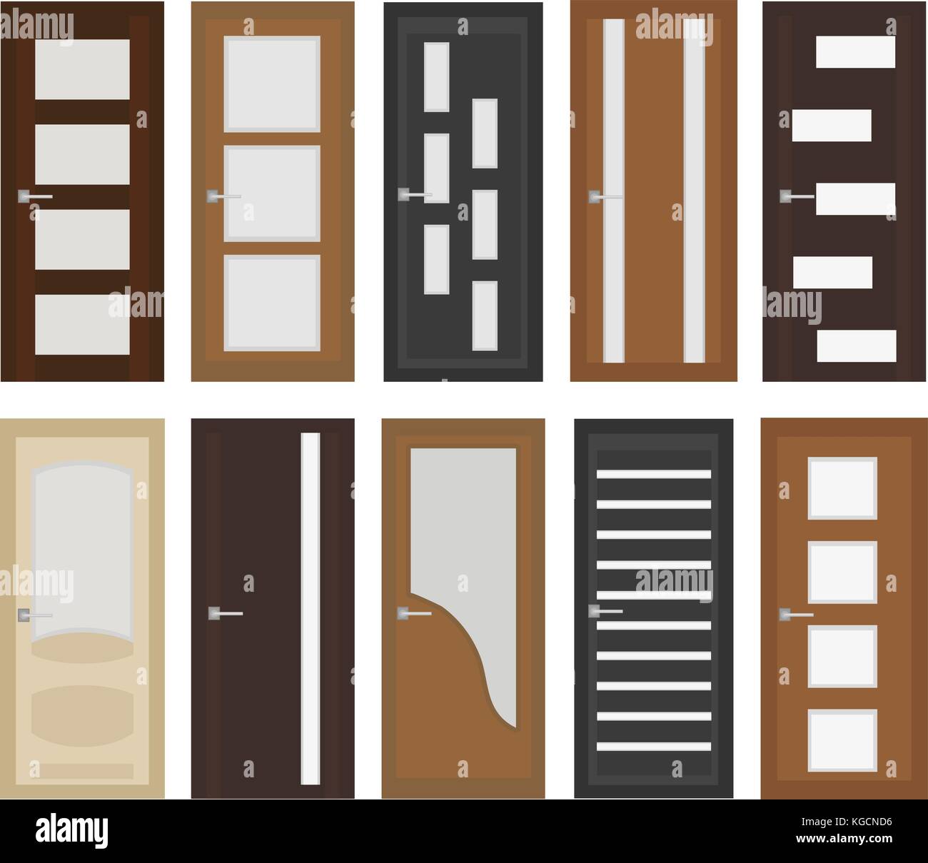 Porte per interni impostare, stile piatto. porta con diversi tipi di ... Porte per interni con vetro