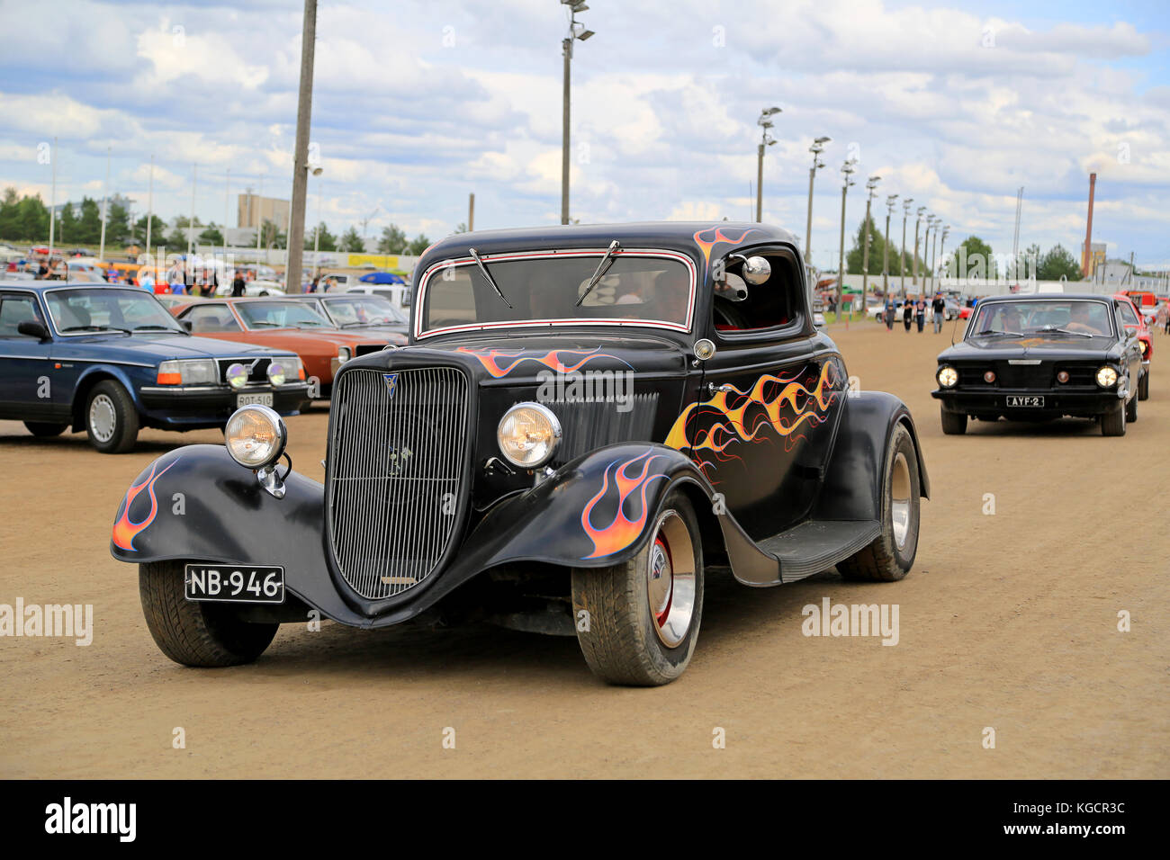 Forssa, Finlandia - 2 agosto 2015: sintonizzato fino classico ford hot rod auto su pick nick car show a forssa, Finlandia. Foto Stock