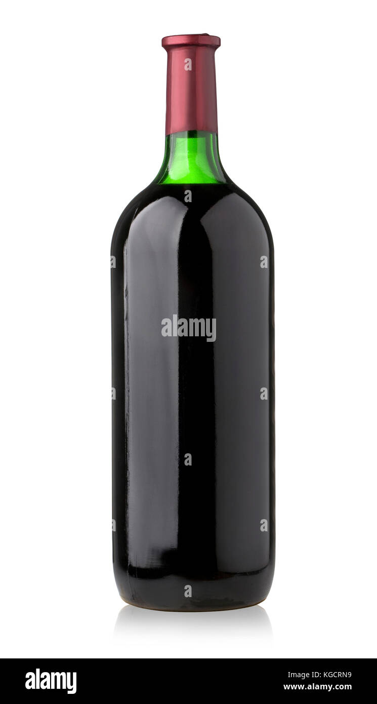 Grande bottiglia di vino isolato su bianco con tracciato di ritaglio Foto Stock
