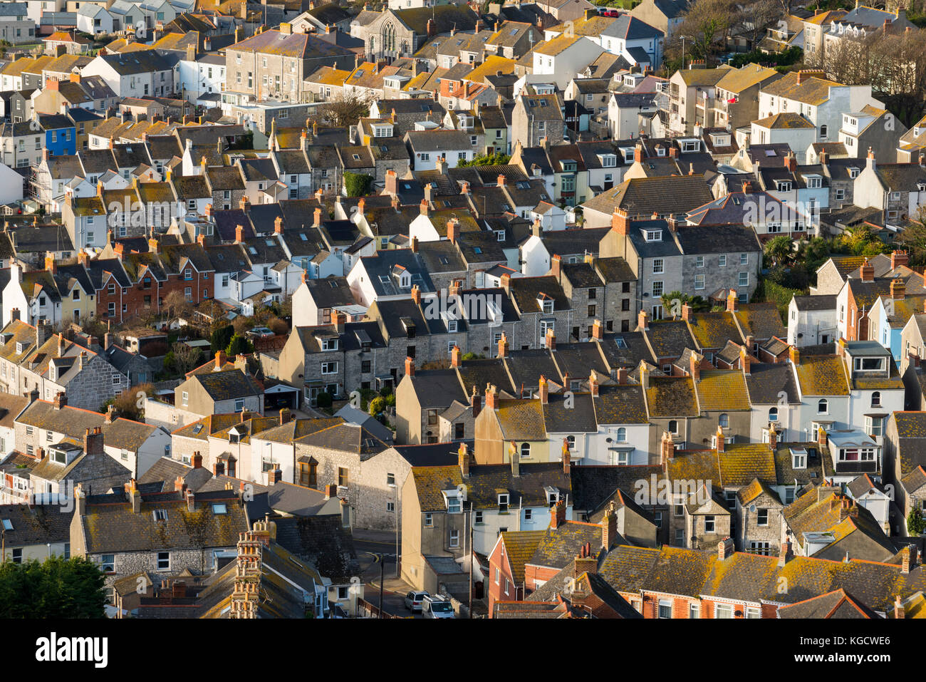 Una vista di case e tetti a fortuneswell sull'isola di Portland nel Dorset. picture credit: Graham hunt/alamy Foto Stock