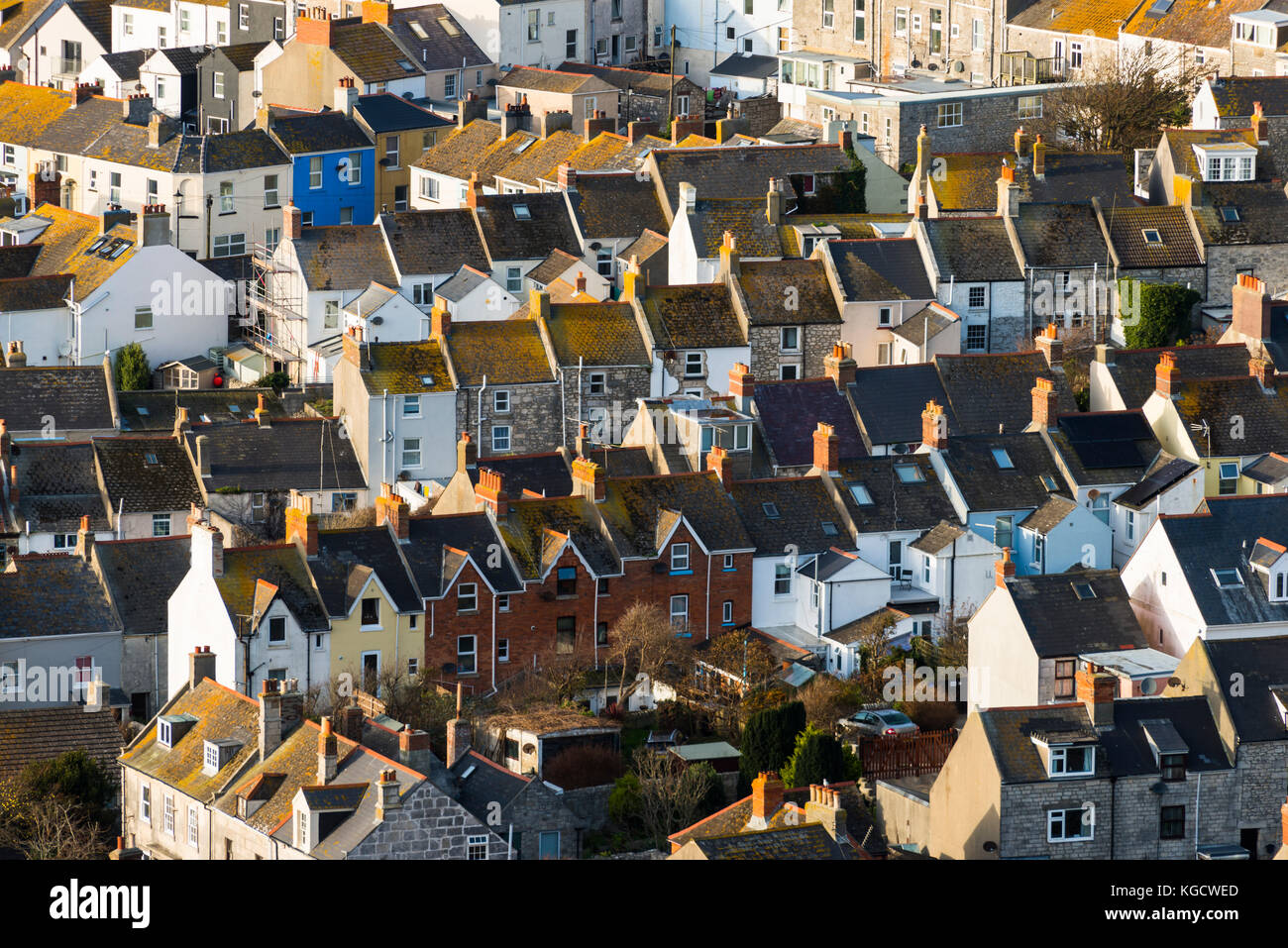 Una vista di case e tetti a fortuneswell sull'isola di Portland nel Dorset. picture credit: Graham hunt/alamy Foto Stock