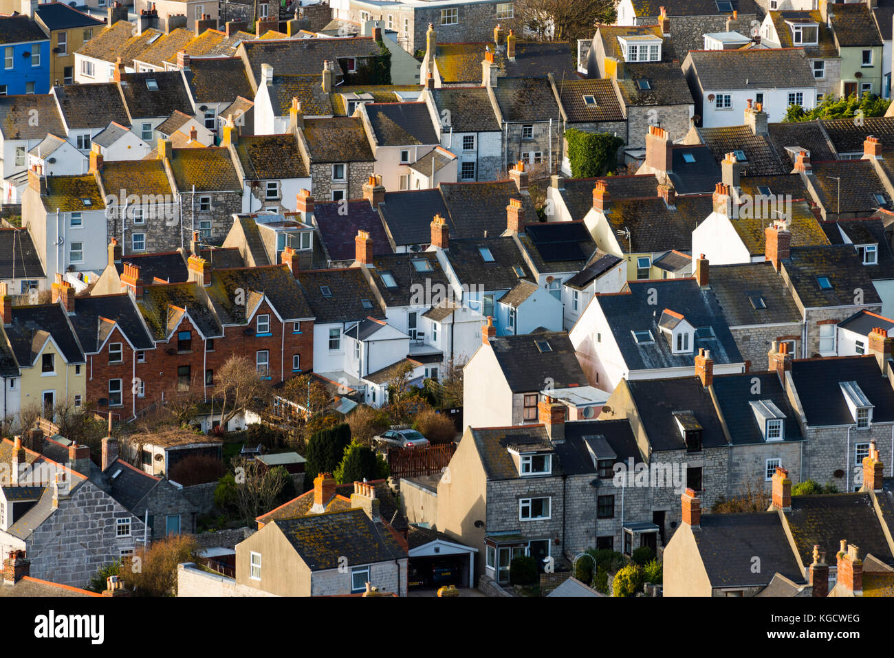 Una vista di case e tetti a fortuneswell sull'isola di Portland nel Dorset. picture credit: Graham hunt/alamy Foto Stock