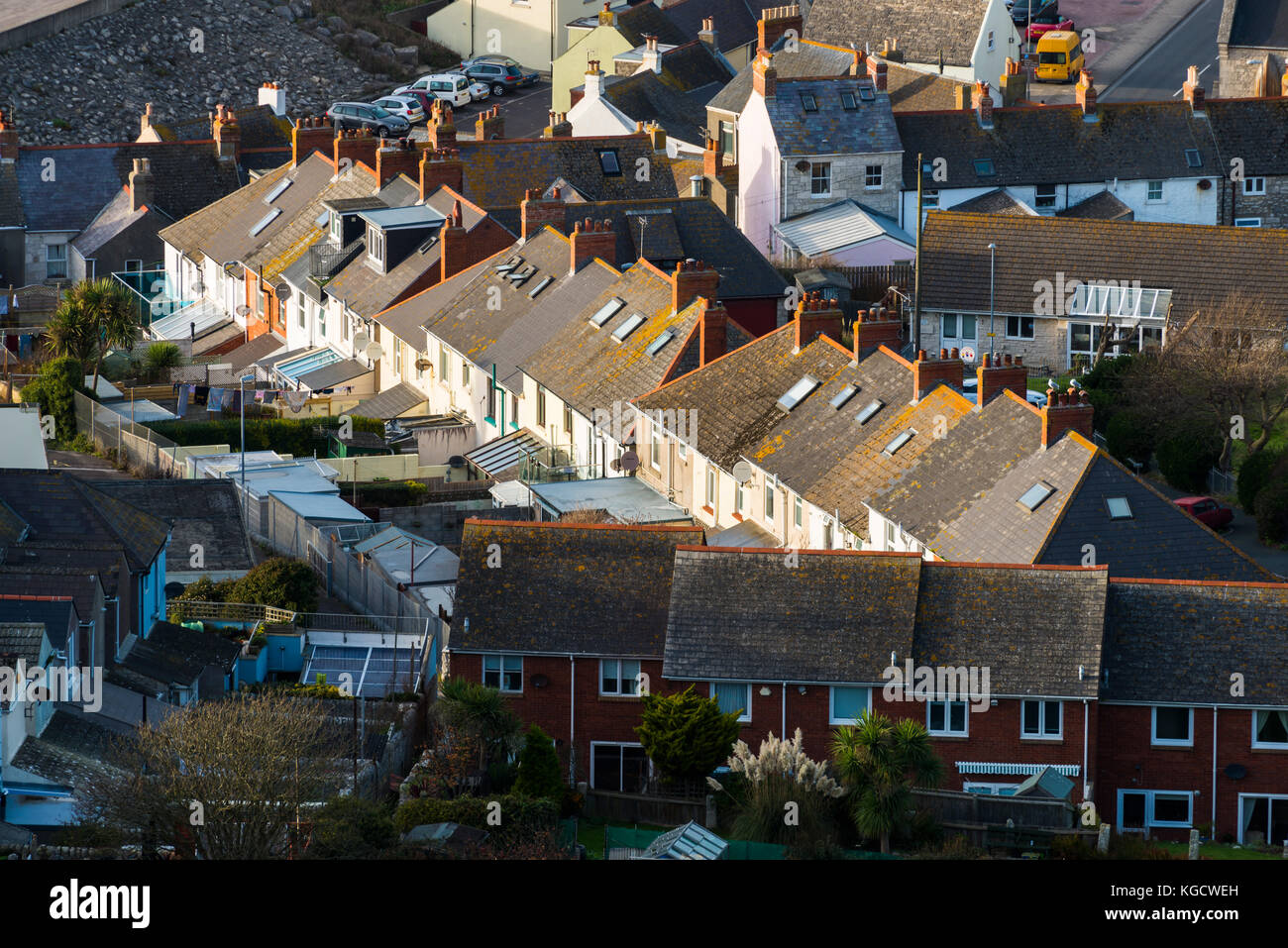 Una vista di case e tetti a fortuneswell sull'isola di Portland nel Dorset. picture credit: Graham hunt/alamy Foto Stock