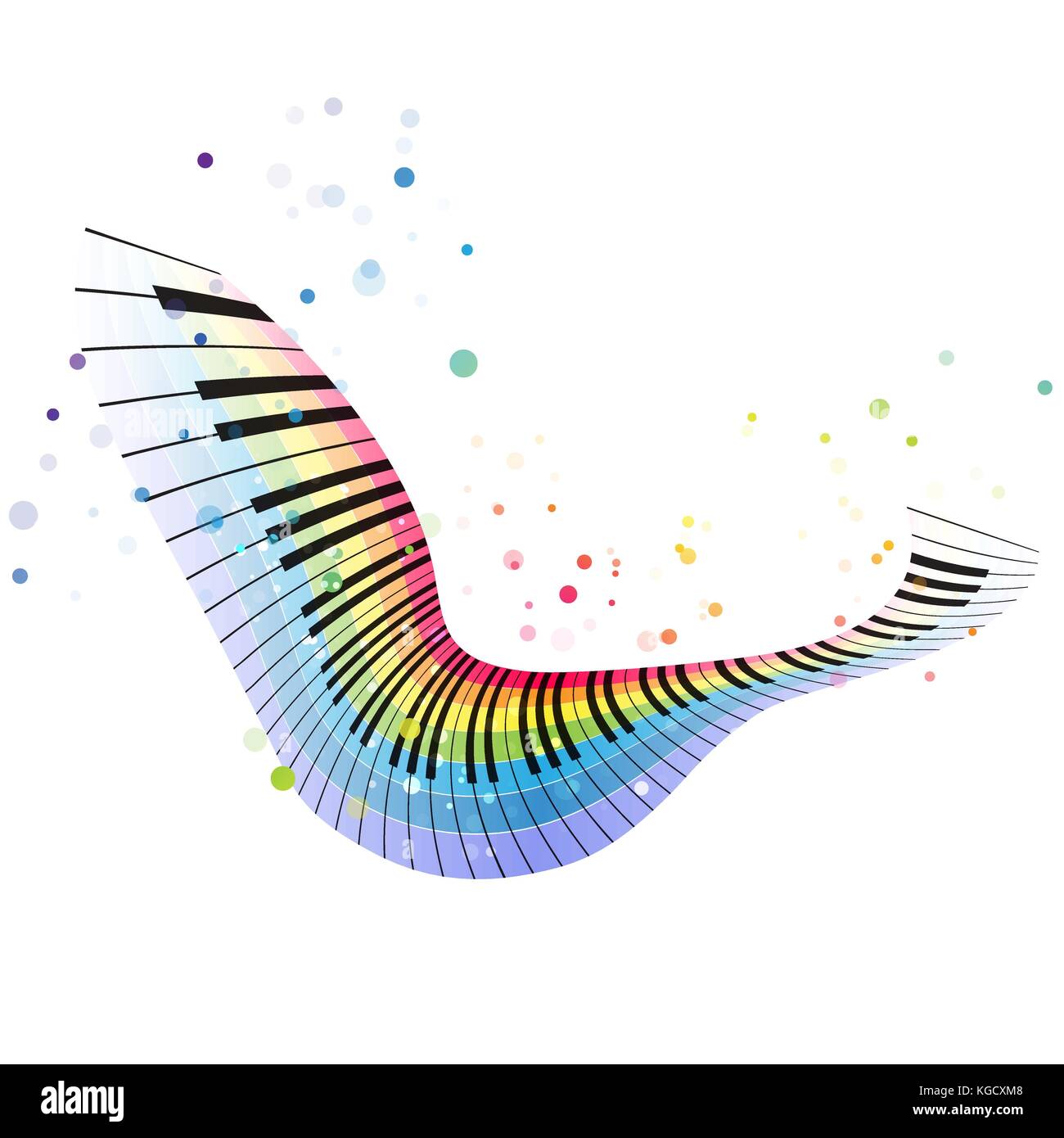 Rainbow pianoforte, colorato design musica su uno sfondo bianco, flying object Illustrazione Vettoriale
