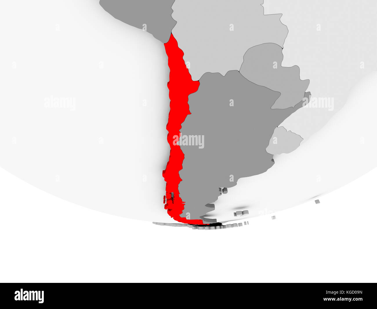 Cile in rosso sul globo politico grigio. Illustrazione 3D. Foto Stock
