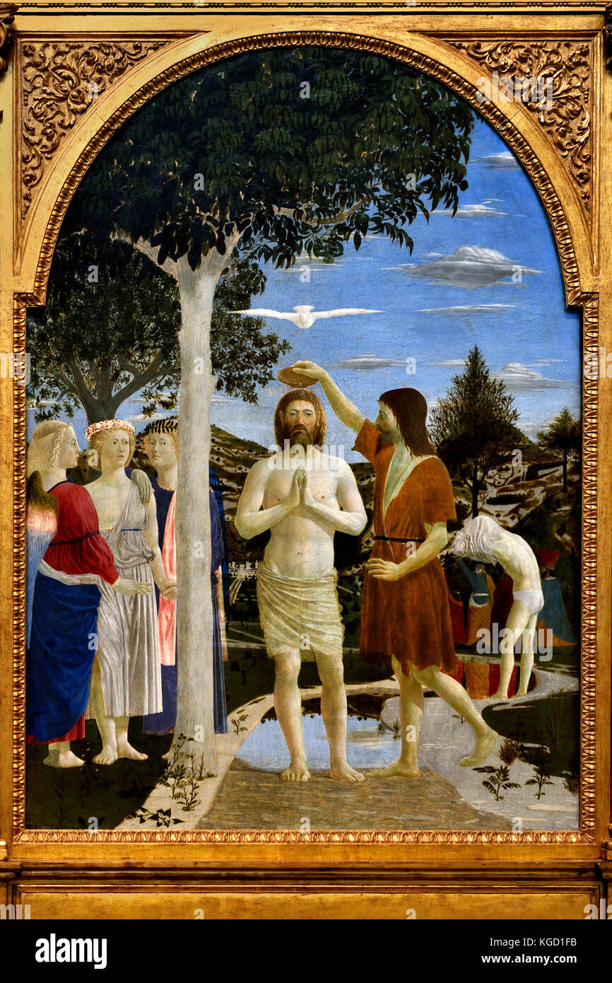 Il Battesimo di Cristo, 1450 Piero della Francesca 1415 - 12 ottobre 1492 , pittore italiano , primo Rinascimento, Italia . Foto Stock