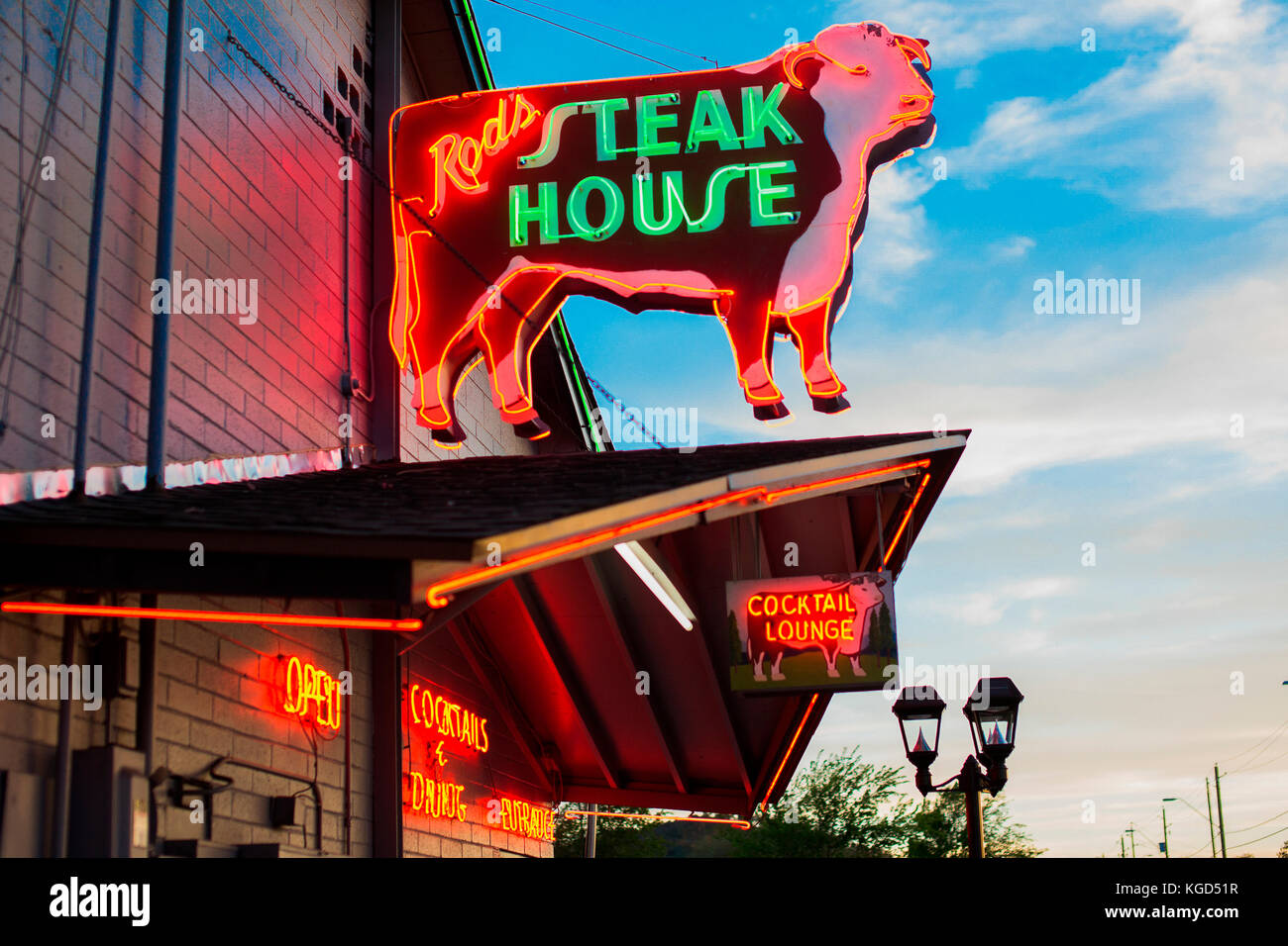 Steak house insegna al neon. Foto Stock