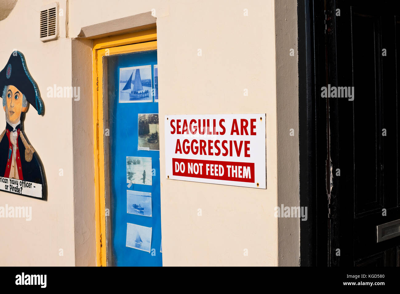 Non alimentare i gabbiani segno. Foto Stock