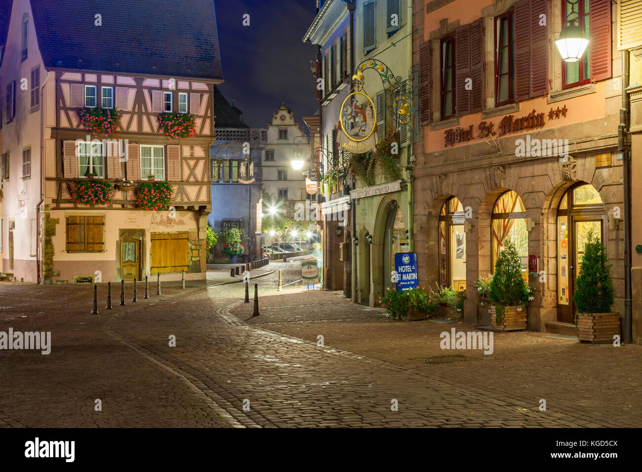 Notte in Colmar città vecchia. Foto Stock