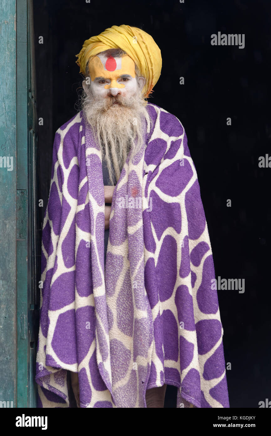 Indù, Sadhu, santo uomo, tempio di Pashupatinath, Kathmandu, Nepal Foto Stock