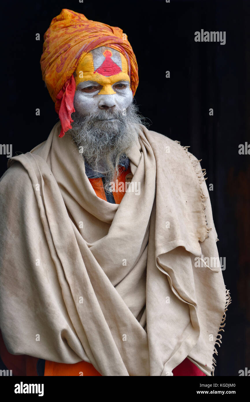 Indù, Sadhu, santo uomo, tempio di Pashupatinath, Kathmandu, Nepal Foto Stock
