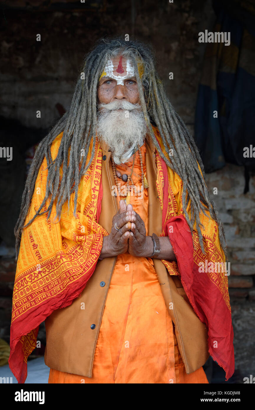 Indù, Sadhu, santo uomo, tempio di Pashupatinath, Kathmandu, Nepal Foto Stock