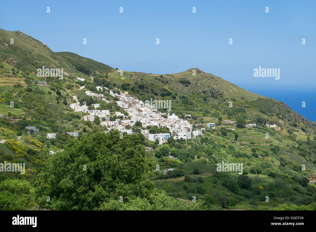 Villaggio di montagna a nord di Naxos, Cicladi Grecia, Mare Mediterraneo, Europa Foto Stock