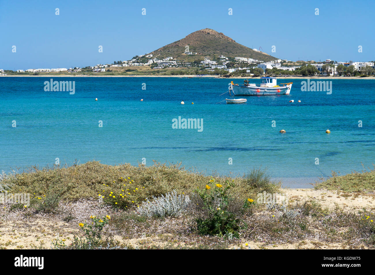 Spiaggia di Agia Anna, lato ovest dell'isola di Naxos, Cicladi, Egeo, Grecia Foto Stock