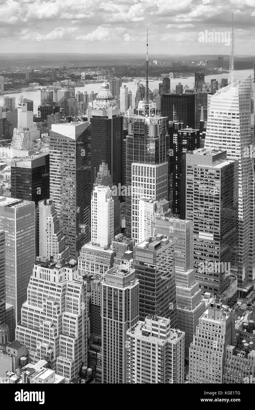 Bianco e nero fotografia aerea di new york grattacieli, Stati Uniti d'America. Foto Stock