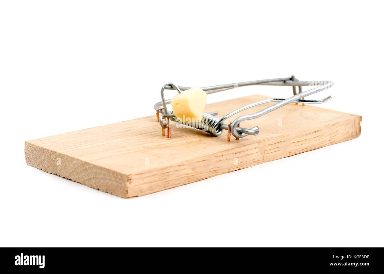 Mousetrap con formaggio isolato su sfondo bianco Foto Stock