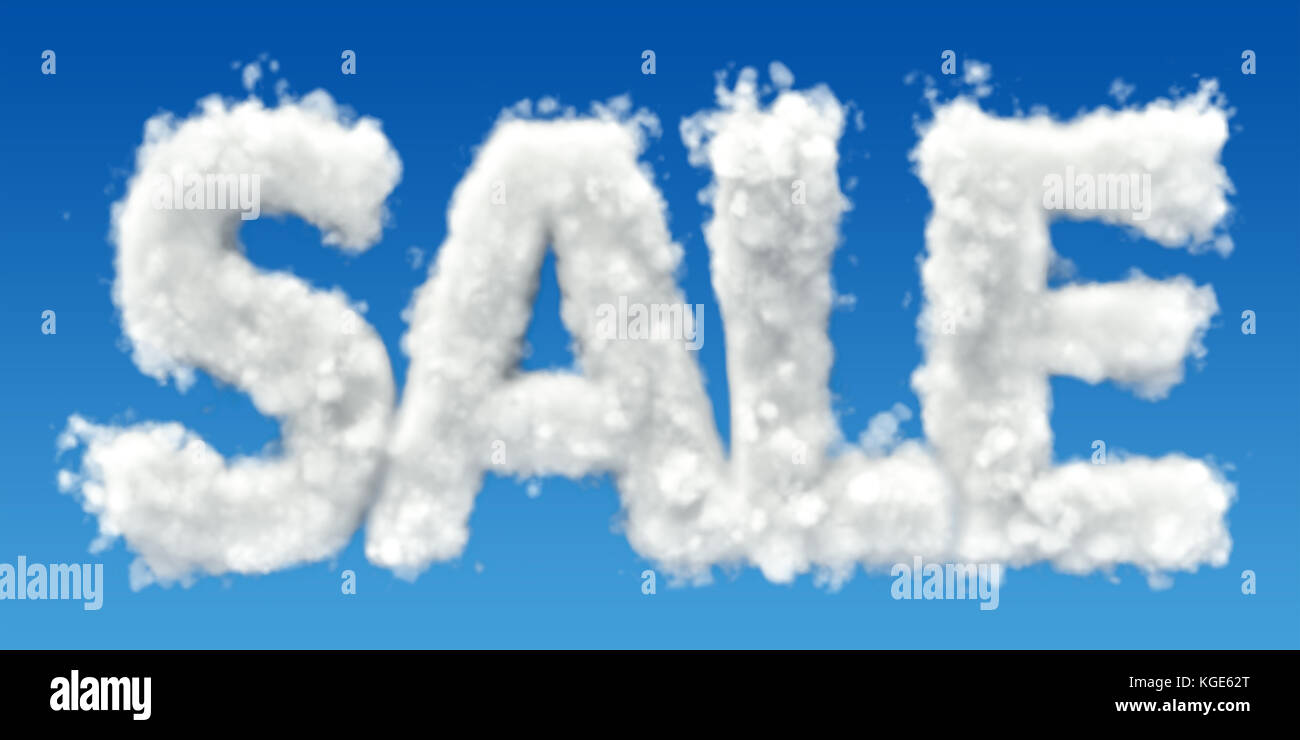 Vendita iscrizione da nuvole nel cielo. Rendering 3D Foto Stock