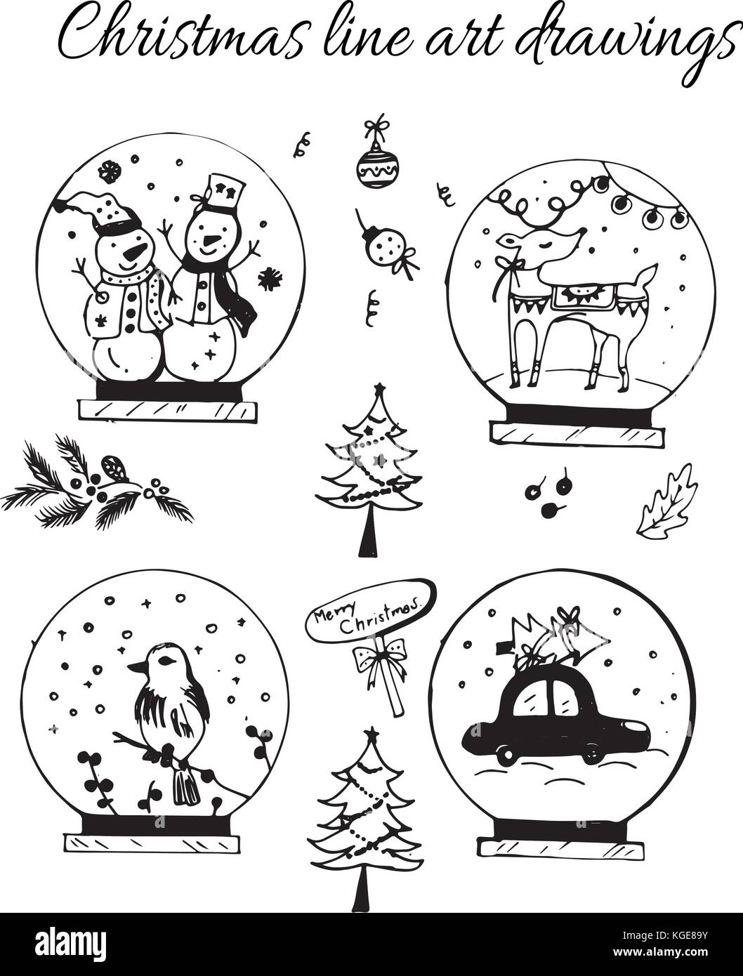 Disegnata A Mano Doodle Vettore Linea Di Natale Arte