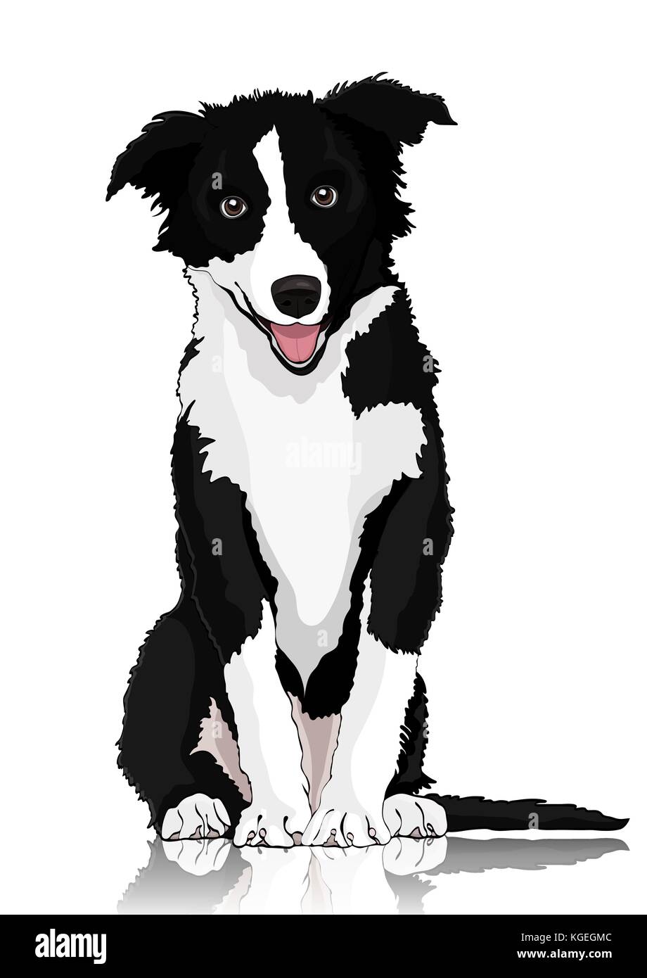 Cane disegno vettoriale. in bianco e nero cartoon shaggy dog a tutta lunghezza isolati su sfondo bianco Illustrazione Vettoriale