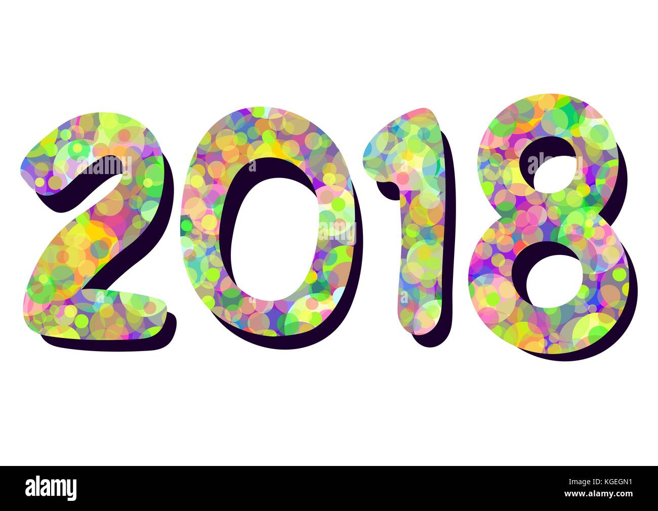 Numero 2018 da colorato luminoso multicolore cerchi di coriandoli isolati su sfondo bianco, elemento per il nuovo anno di design, figure del vettore Illustrazione Vettoriale