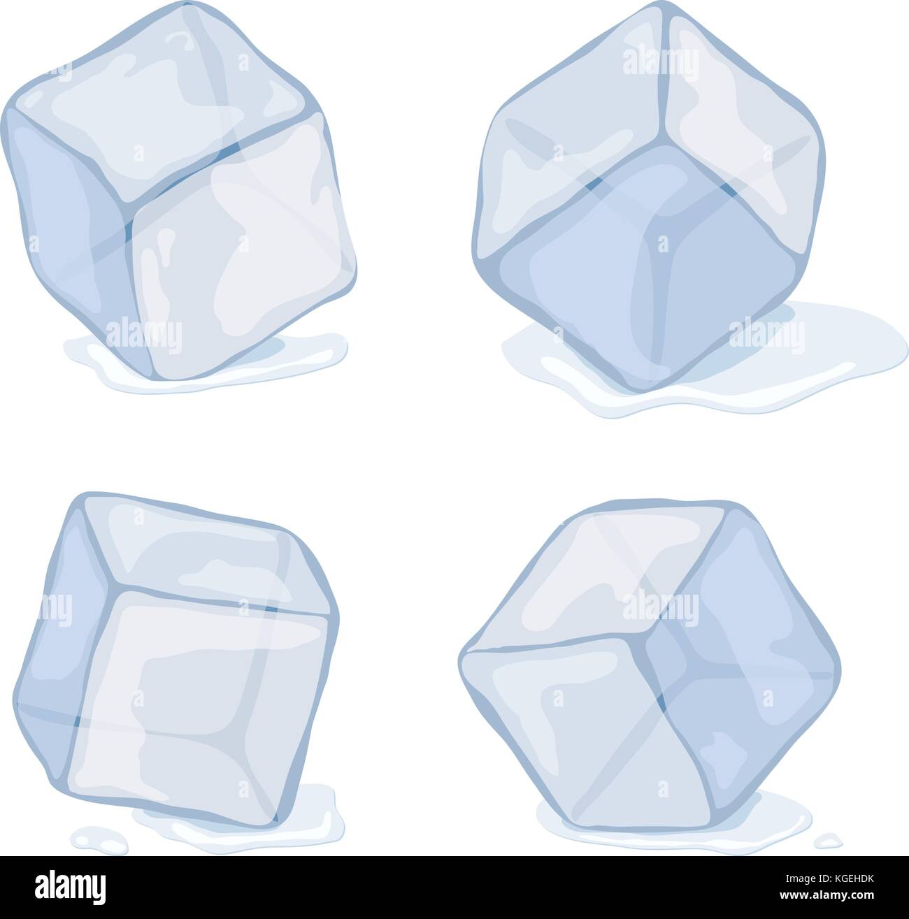 Vettore di cubetti di ghiaccio isolato su sfondo bianco blu, trasparente cubo di ghiaccio in acqua fredda Illustrazione Vettoriale