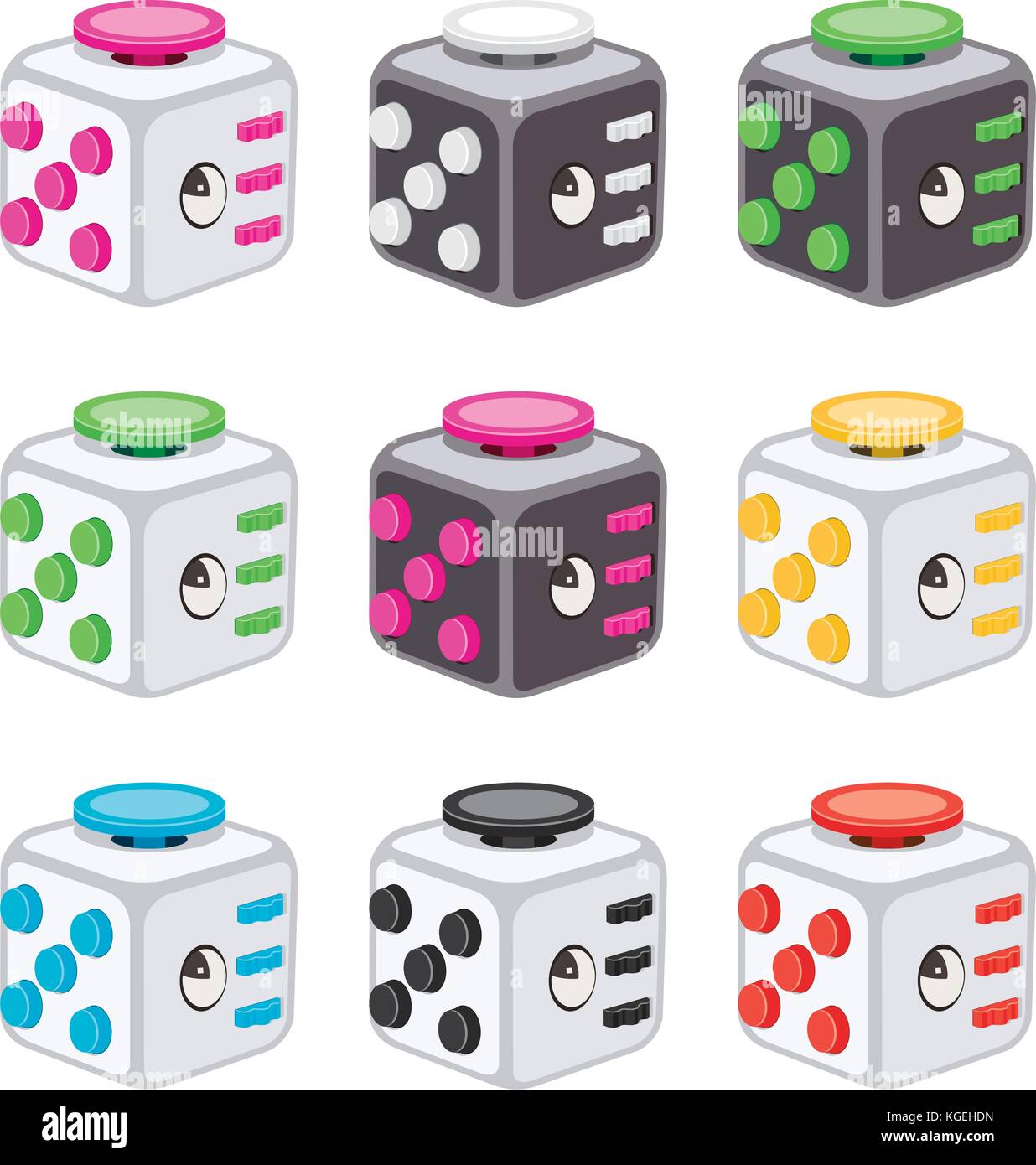 Vettore icone colorate di agitano: cubi. di rilassamento della sollecitazione toy isolati su sfondo bianco. agitano: cubo simbolo relax Illustrazione Vettoriale