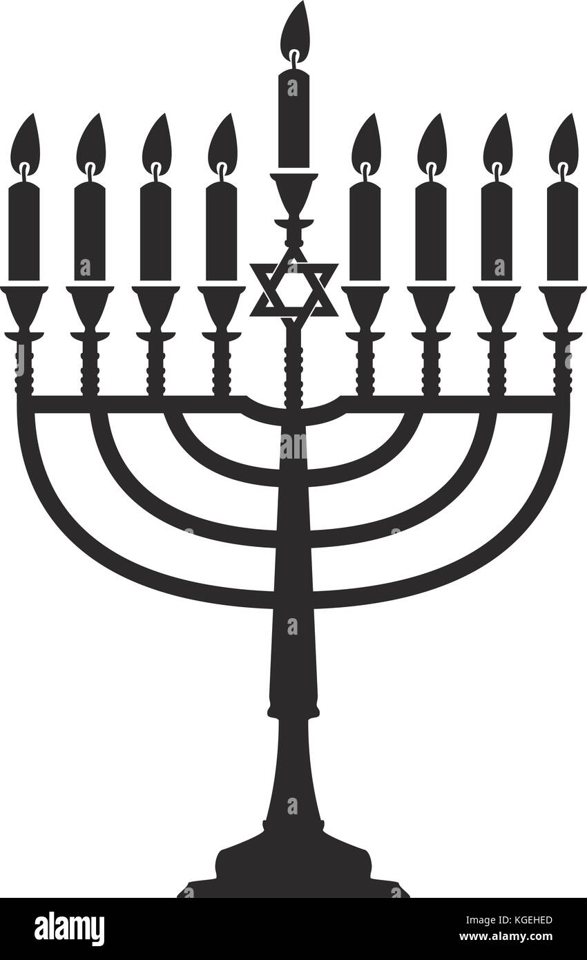 Vector hanukkah menorah isolati su sfondo bianco. religione ebraica tradizionale simbolo di hanuka alla vacanza. chanukah celebrazione in bianco e nero icona Illustrazione Vettoriale