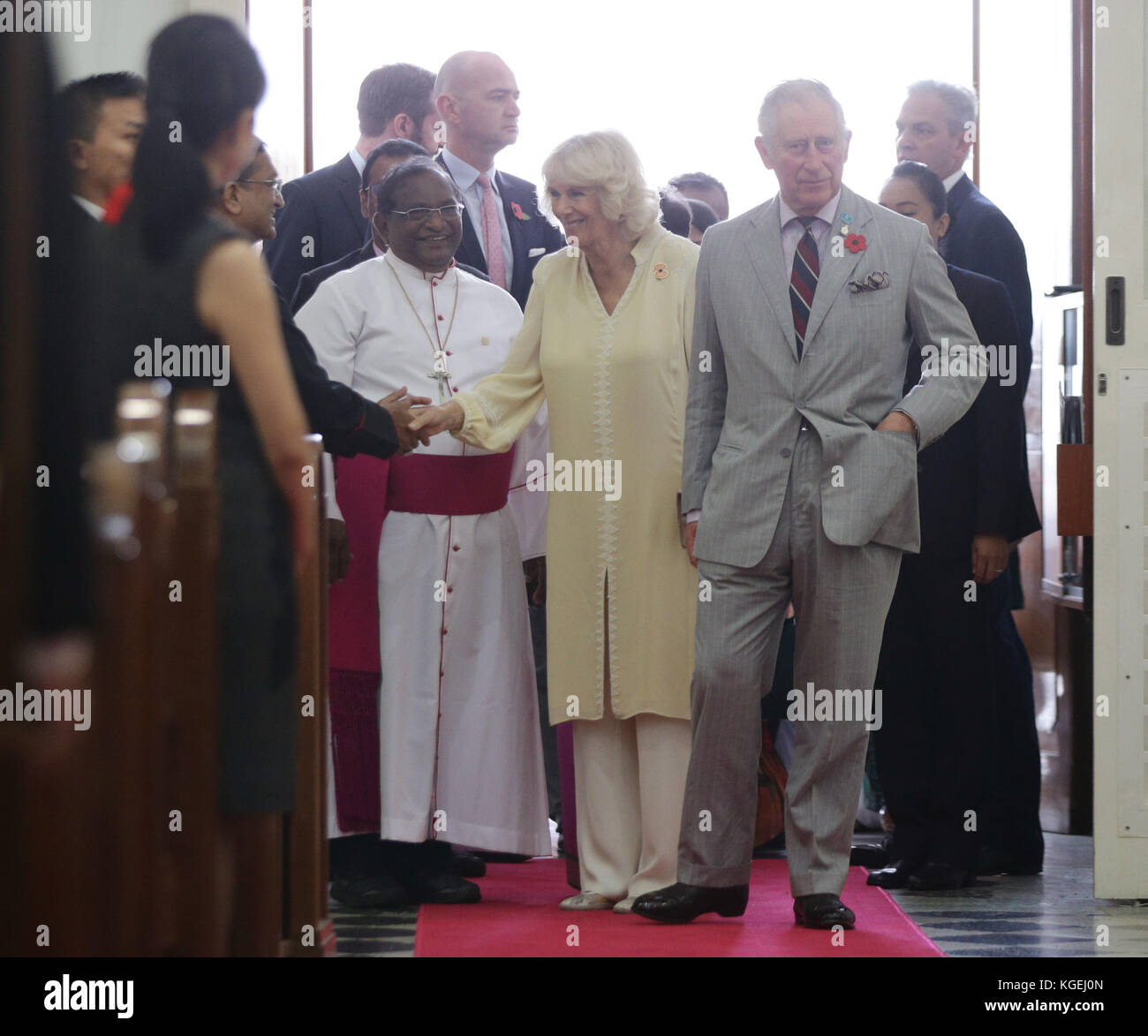Il Principe del Galles e la Duchessa di Cornovaglia durante una visita alla Chiesa di San Giorgio, la più antica chiesa anglicana del Sud-Est asiatico, a Penang, Malesia. Foto Stock