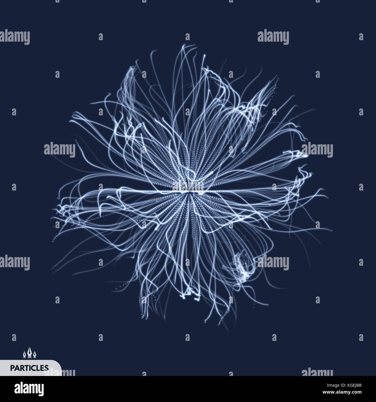 Array con particelle di dinamica. 3d tecnologia futuristica in stile sfondo astratto. illustrazione vettoriale. Illustrazione Vettoriale