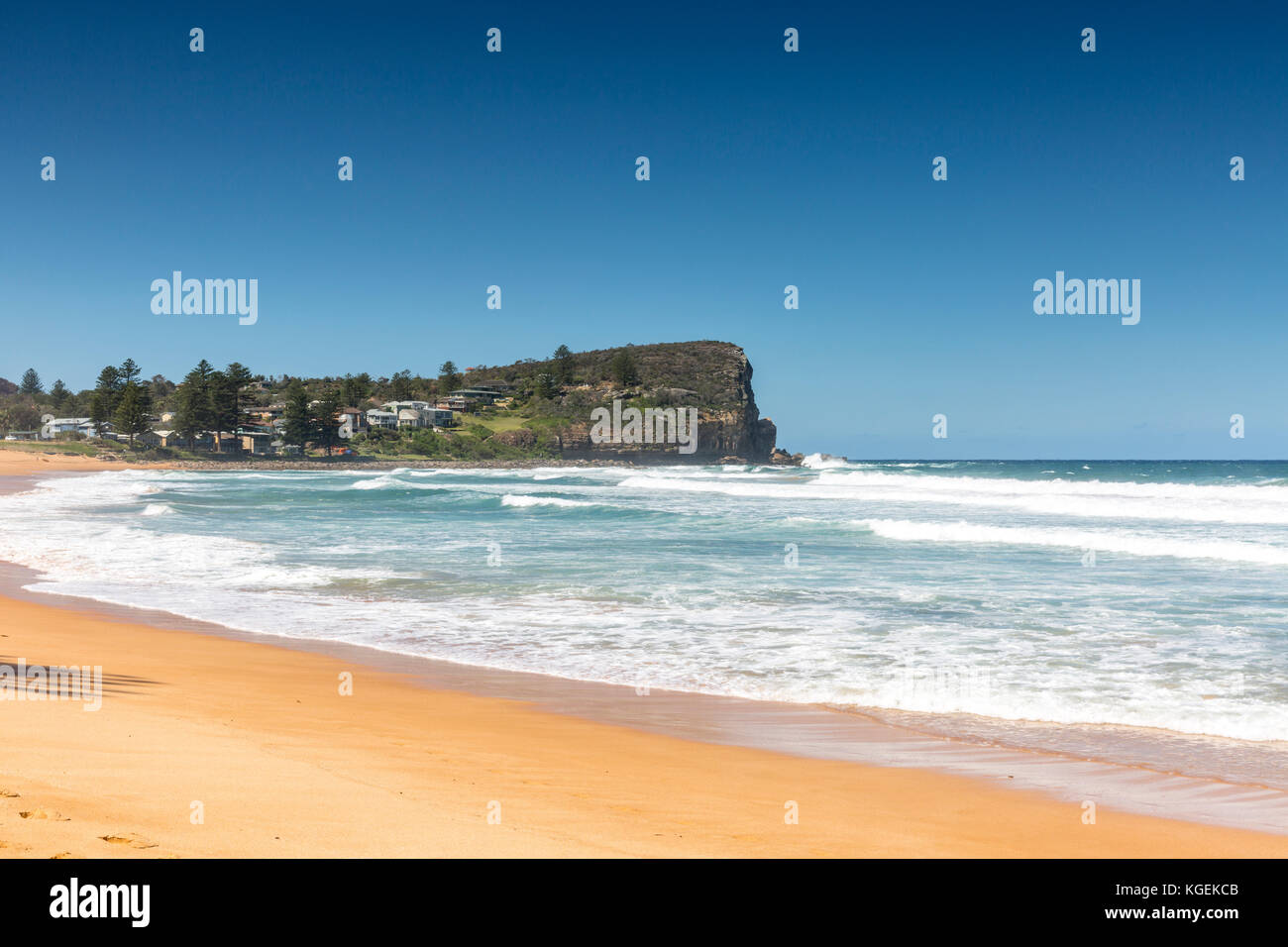 Vista di Avalon Beach a nord di Sydney e il promontorio di Avalon, Sydney, Nuovo Galles del Sud, Australia Foto Stock