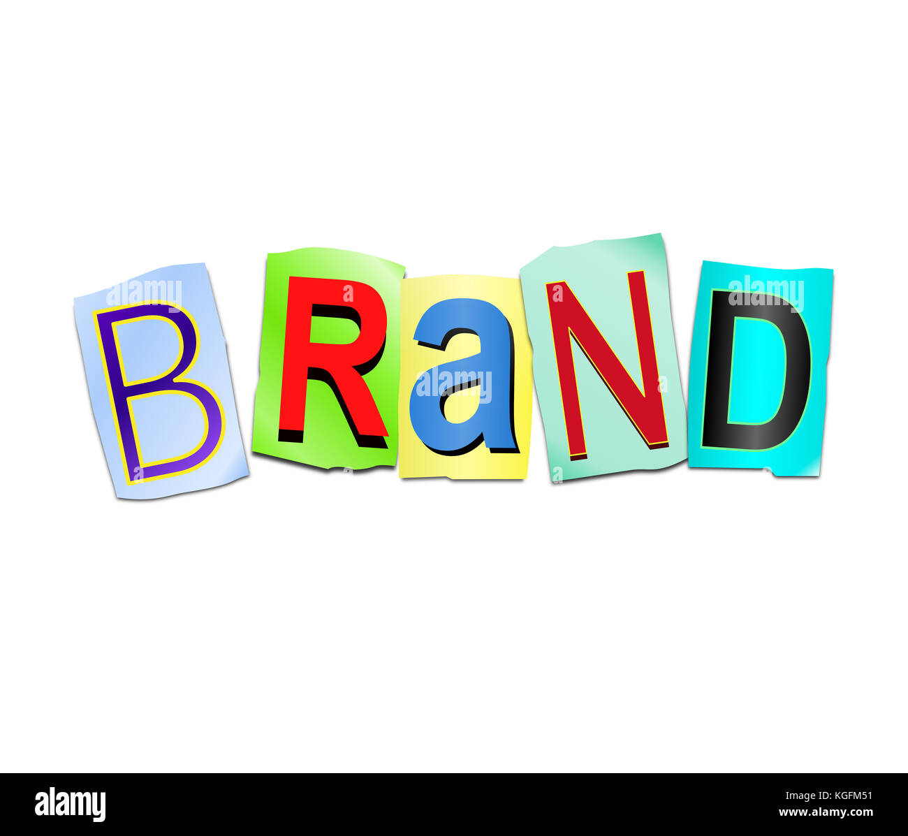 3d illustrazione raffigurante una serie di tagliare le lettere stampate disposti a formare la parola marca. Foto Stock