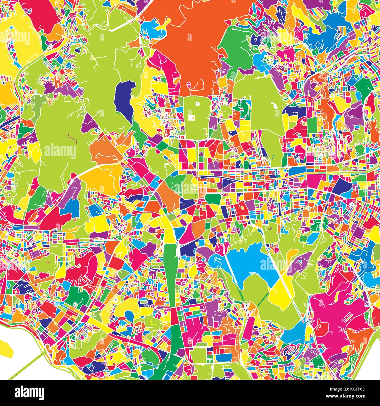 Seoul, Corea del Sud, colorata mappa vettoriale. Strade bianche, ferrovie e acqua. Colore luminoso punto di riferimento forme. Stampa di arte pattern. Illustrazione Vettoriale