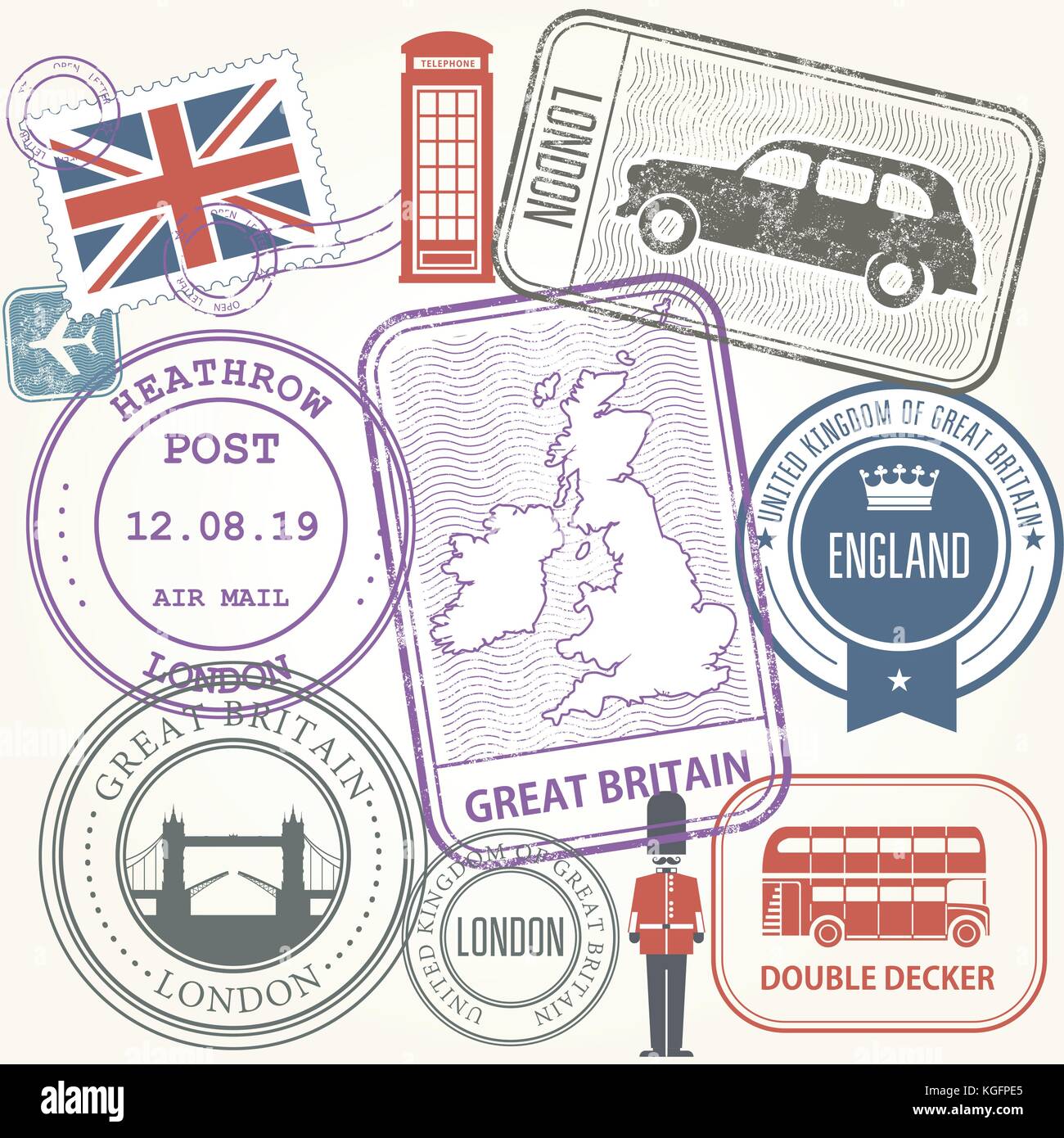 Francobolli di viaggio set - La Gran Bretagna e il viaggio in Inghilterra Illustrazione Vettoriale