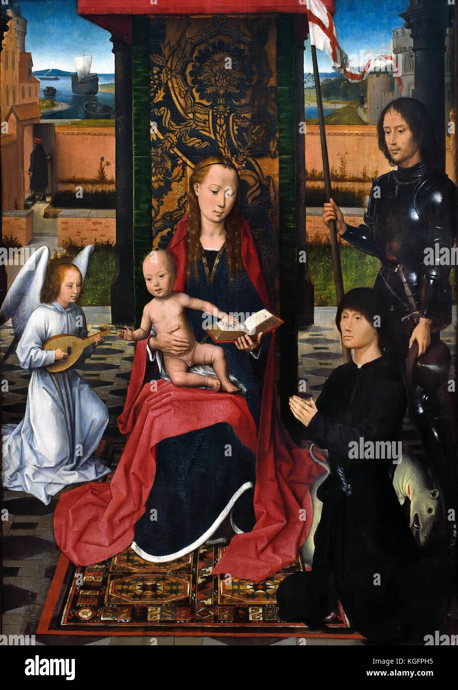 Le donne trittico 1478 Hans Memling ( Memlinc ) 1430 - 1494 il tedesco in Germania ( Il pannello centrale mostra Sir John Donne accompagnato da Santa Caterina, inginocchiato in adorazione per la Vergine e il bambino mentre Santa Barbara accompagna Lady Donne e la loro figlia. ) Foto Stock