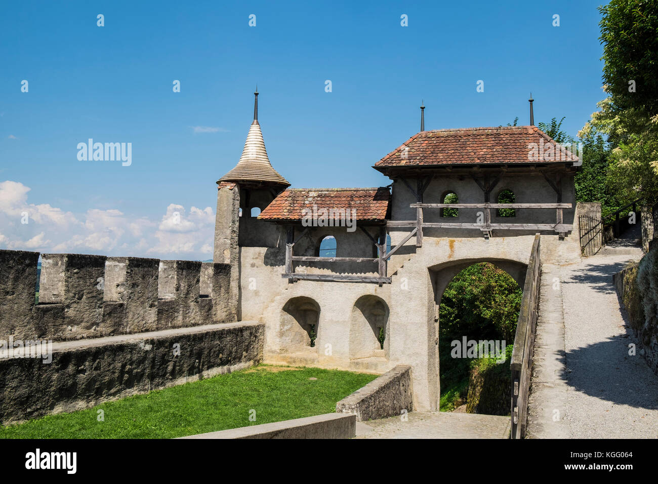 Svizzera,Cantone Friburgo,Gruyeres,centro storico Foto Stock