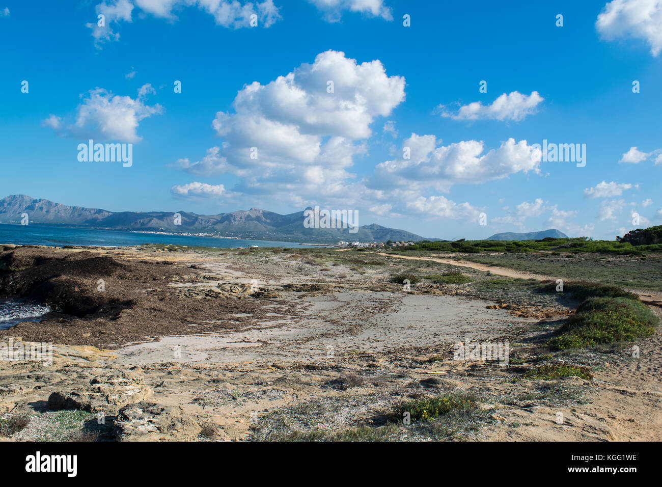 Giovane uomo escursionismo in wild mallorca, Son Serra de Marina, Mallorca, Spagna Foto Stock