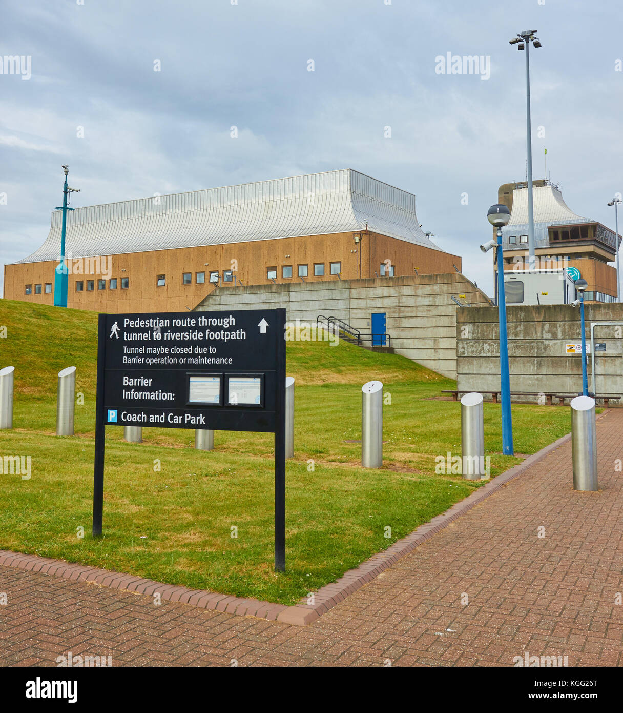 Agenzia per l'ambiente Thames Barrier centro di controllo, Greenwich, Londra Foto Stock