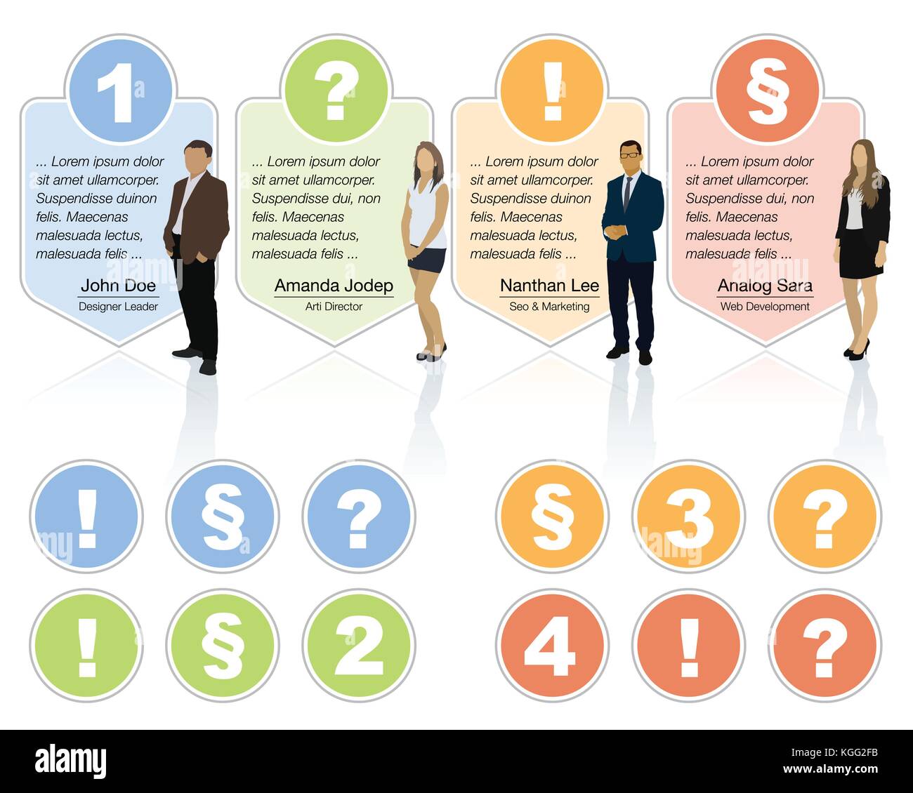 Progettazione schema del parlato per una infografica e del sito internet di testimonianze creative modello. Illustrazione Vettoriale