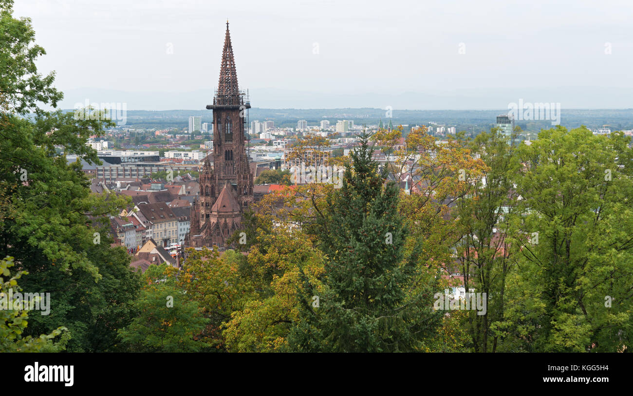 Vista su Friburgo in Breisgau dal pendio di Schlossberg Foto Stock