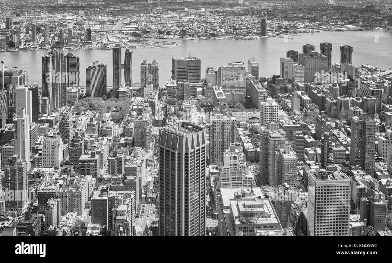 In bianco e nero vista aerea della città di new York skyline di Manhattan, Stati Uniti d'America. Foto Stock