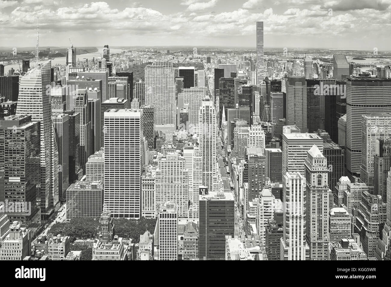 In bianco e nero vista aerea della città di new York skyline di Manhattan, Stati Uniti d'America. Foto Stock