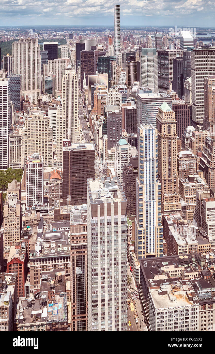 Retrò stilizzata fotografia aerea della città di new York skyline di Manhattan, Stati Uniti d'America. Foto Stock